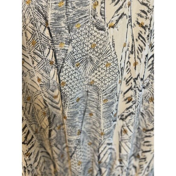 En Creme Ivory Grey Gold Embellished Large Long Sleeve Dress Mini Key Hole Neck - Picture 4 of 8